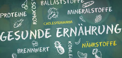 Tafel mit Begriffen zu gesunder Ernährung
